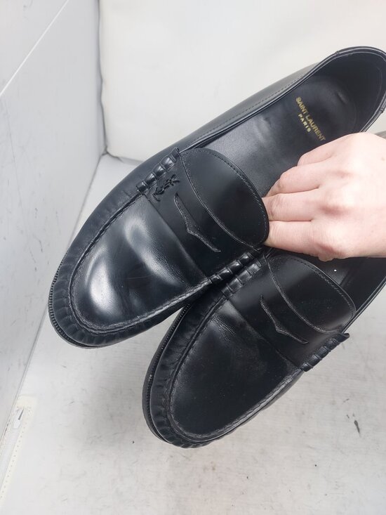 YSL Yves Saint Laurent MENS Black Logo Penny Patent Loafer Shoe main image 5
